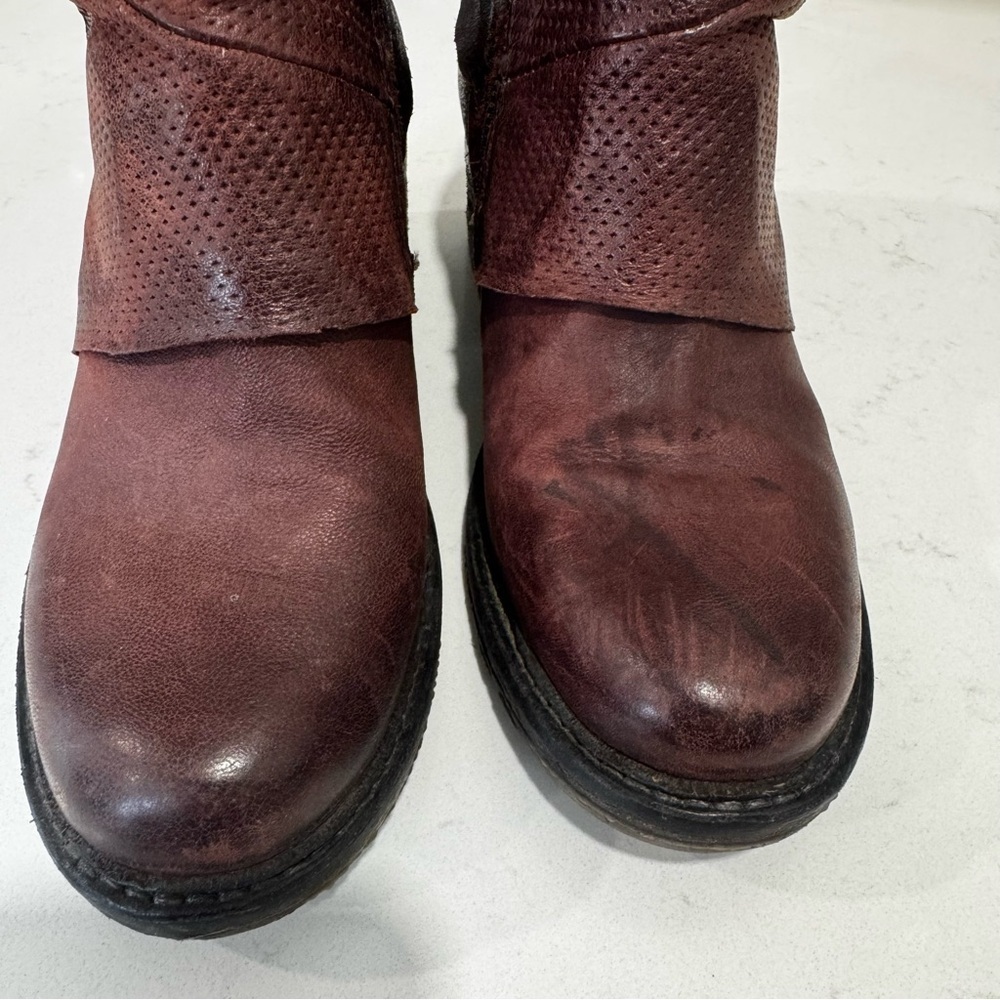AS98 Burgundy Patchwork Leather Foldover Ankle Boots EU 36/US 6 - Picture 7 of 9